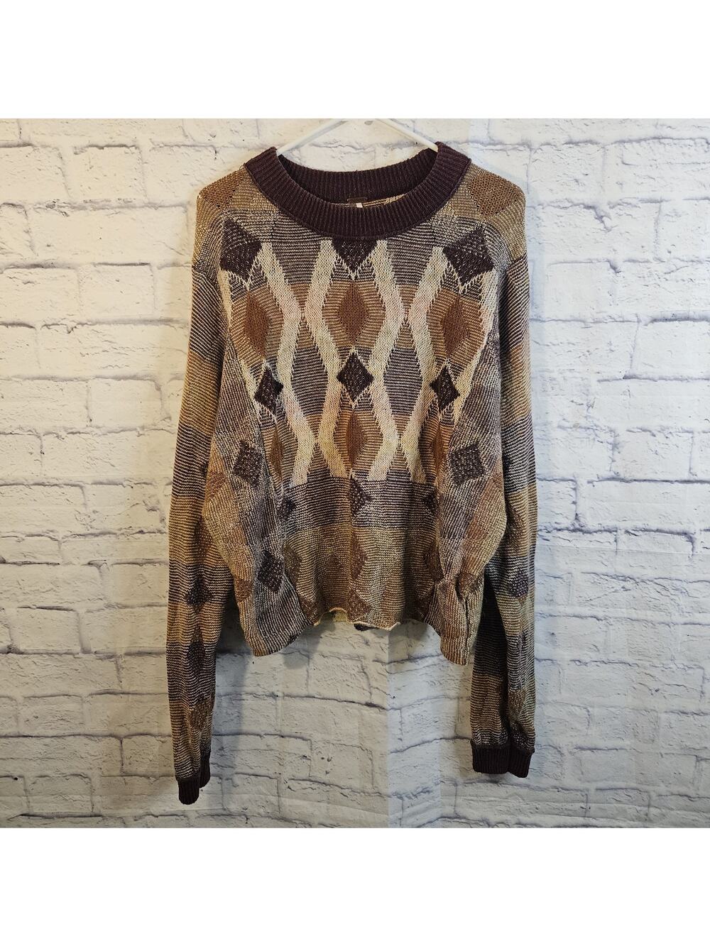 Free People Diamond Days Sweater Wool Mohair Grandpa Cottage Retro Size Large